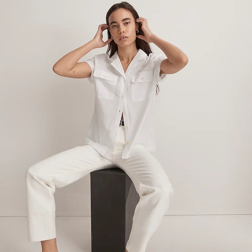 Madewell Signature Poplin Camp Shirt White Size Small